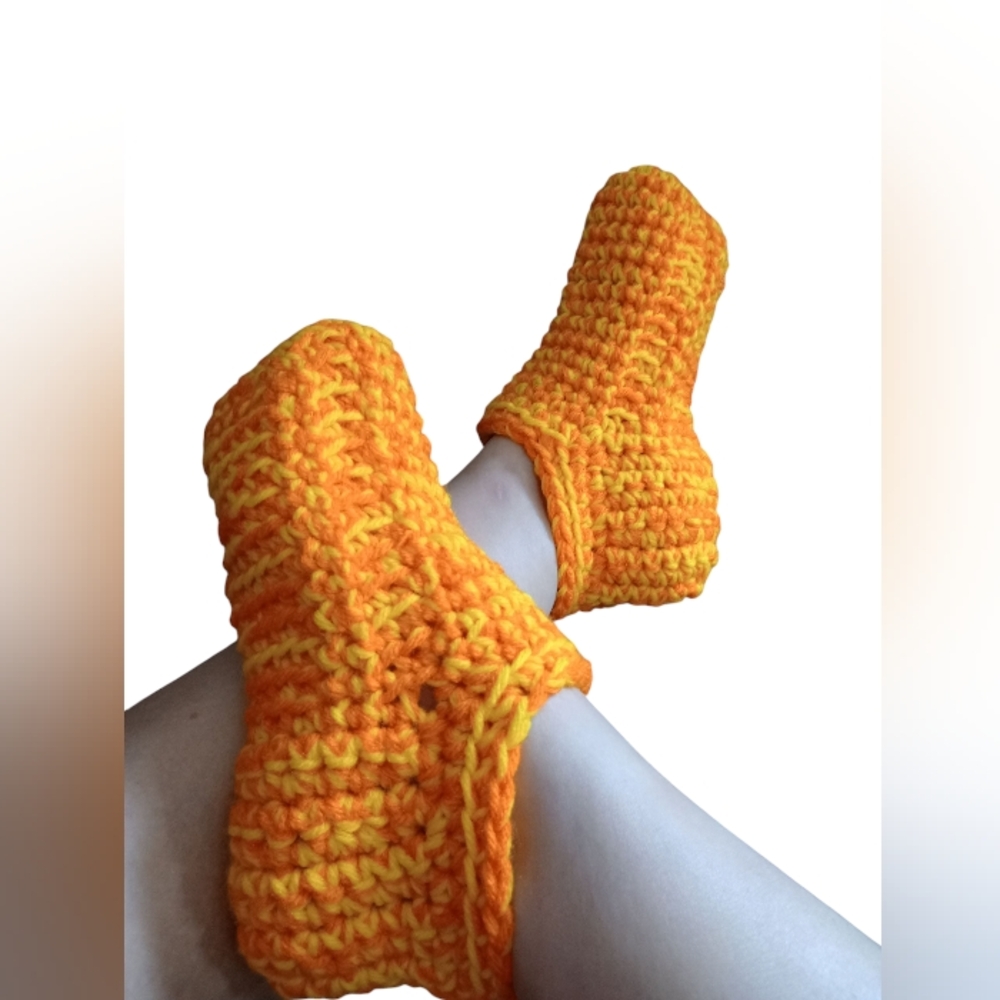 Handmade Orange Knitted Socks - Picture 1 of 3